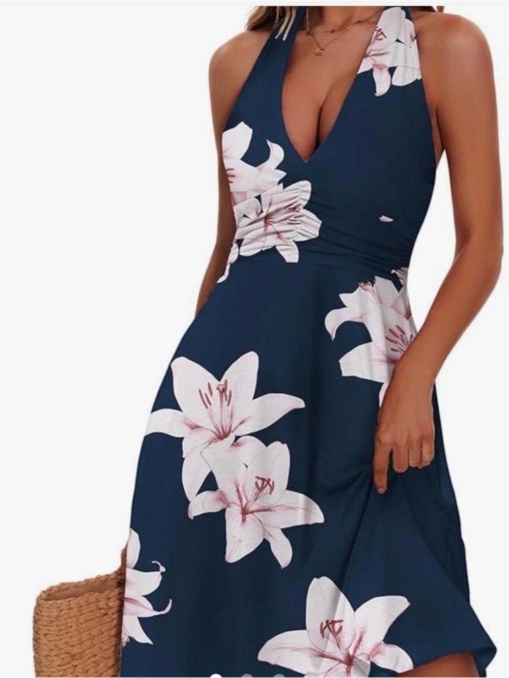 Navy Floral Halter Midi Dress - Elegant Summer Dress